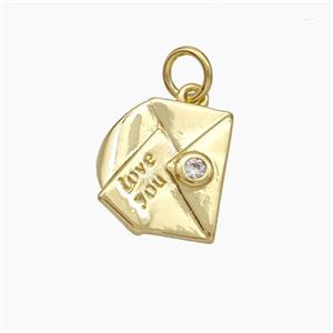 Envelope Love You Copper Pendant Pave Zirconia Gold Plated, approx 11-12mm