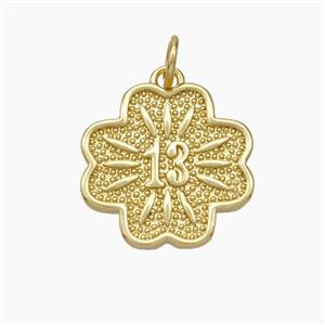 Lucky 13 Clover Charms Copper Pendant Gold Plated, approx 16mm