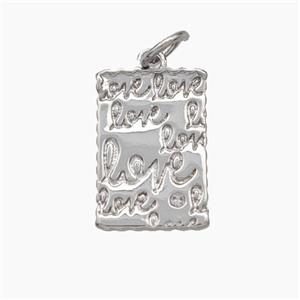 Love Charms Copper Rectangle Pendant Platinum Plated, approx 10-15mm