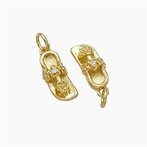 Flip-flops Charms Copper Shoe Pendant Pave Zirconia Gold Plated, approx 6-12mm