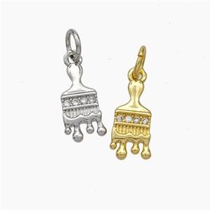 Paint Brush Charms Copper Pendant Pave Zirconia Mixed, approx 6-12mm