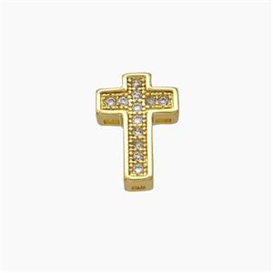 Copper Cross Beads Micropave Zirconia Gold Plated, approx 7.5-10.5mm