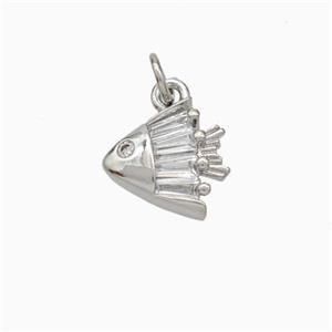 Copper Fish Pendant Pave Zirconia Platinum Plated, approx 11mm