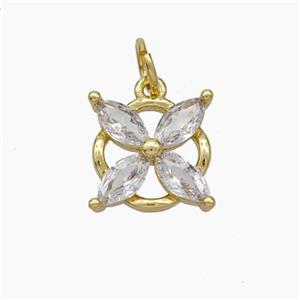 Copper Flower Pendant Pave Zirconia Gold Plated, approx 14mm