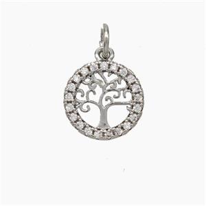 Tree Of Life Copper Pendant Micropave Zirconia Platinum Plated, approx 11mm