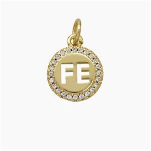 FE Charms Copper Pendant Pave Zirconia Circle Gold Plated, approx 11mm