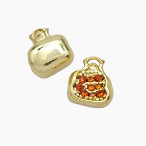 Pomegranate Charms Copper Pendant Micropave Zirconia Gold Plated, approx 10mm