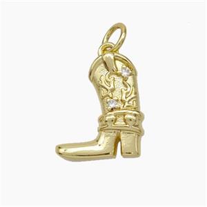 Cowboy Shoes Charms Copper Pendant Pave Zirconia Gold Plated, approx 12-14mm