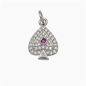 ACE of Spades Charms Copper Pendant Pave Zirconia Platinum Plated, approx 10-12mm