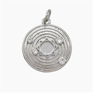 Solar System Charms Copper Sun Planet Pendant Pave Zirconia Platinum Plated, approx 16.5mm