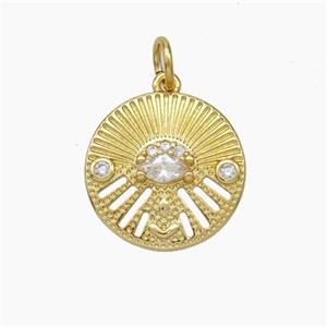 Copper Eye Charms Pendant Pave Zirconia Gold Plated, approx 14.5mm