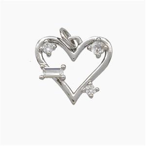 Copper Heart Pendant Pave Zirconia Platinum Plated, approx 15mm