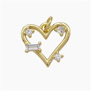 Copper Heart Pendant Pave Zirconia Gold Plated, approx 15mm