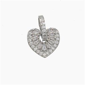 Copper Heart Pendant Micropave Zirconia Platinum Plated, approx 12mm, 8-10mm