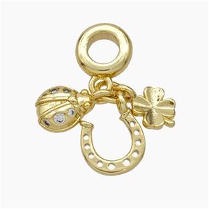 Ladybug Horseshoes Clover Charms Copper Pendant Pave Zirconia Gold Plated, approx 6-9mm, 8mm dia