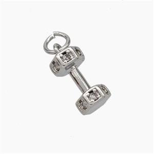 Dumbbell Charms Copper Pendant Pave Zirconia Sport Platinum Plated, approx 6-11mm