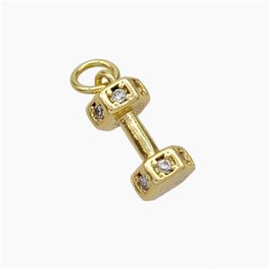 Dumbbell Charms Copper Pendant Pave Zirconia Sport Gold Plated, approx 6-11mm