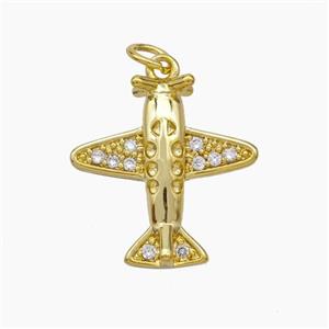 Copper Airplane Pendant Pave Zirconia Gold Plated, approx 18-19mm