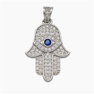 Copper Hamsahand Pendant Micropave Zirconia Evil Eye Platinum Plated, approx 15-20mm