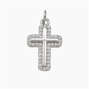 Copper Cross Pendant Micropave Zirconia Platinum Plated, approx 12.5-17mm