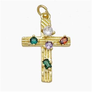 Copper Cross Pendant Pave Zirconia Gold Plated, approx 16-21mm