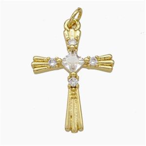 Copper Cross Pendant Pave Zirconia Gold Plated, approx 18-23mm