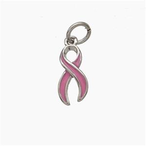 Awareness Ribbons Charms Copper Pendant Pink Enamel Platinum Plated, approx 6-11mm