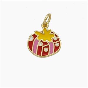 Christmas Gift Charms Copper Pendant Multicolor Enamel Gold Plated, approx 11mm