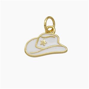 Hat Charms Copper Pendant White Enamel Gold Plated, approx 7-13mm