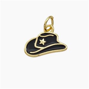 Hat Charms Copper Pendant Black Enamel Gold Plated, approx 7-13mm