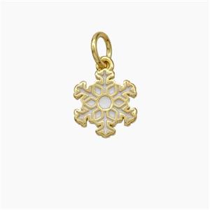 Snowflake Charms Copper Pendant White Enamel Gold Plated, approx 10mm