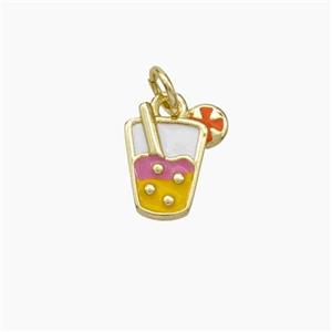 Ice Cream Bottle Drink Cup Charms Copper Pendant Enamel Gold Plated, approx 9-10mm