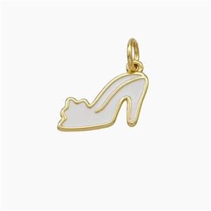 High-Heels Charms Copper Shoe Pendant White Enamel Gold Plated, approx 8-13mm