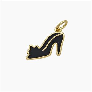 High-Heels Charms Copper Shoe Pendant Black Enamel Gold Plated, approx 8-13mm