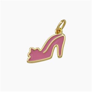 High-Heels Charms Copper Shoe Pendant Pink Enamel Gold Plated, approx 8-13mm