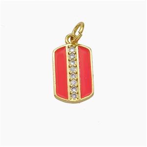 Copper Rectangle Pendant Pave Zirconia Red Enamel Gold Plated, approx 9-13mm