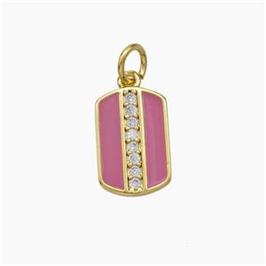 Copper Rectangle Pendant Pave Zirconia Pink Enamel Gold Plated, approx 9-13mm