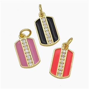 Copper Rectangle Pendant Pave Zirconia Enamel Gold Plated Mixed, approx 9-13mm