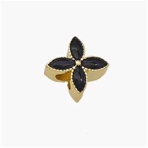 Copper Clover Beads Black Enamel Large Hole Gold Plated, approx 13mm, 4mm hole