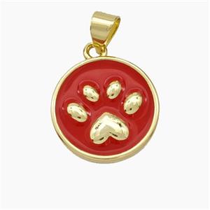 Copper Paws Pendant Red Enamel Gold Plated, approx 15mm