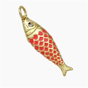 Copper Fish Pendant Lt.Red Enamel Gold Plated, approx 7-25mm