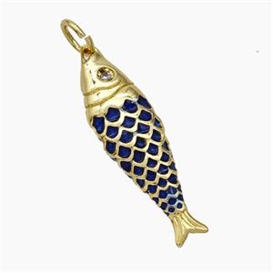 Copper Fish Pendant Deepblue Painted Gold Plated, approx 7-25mm