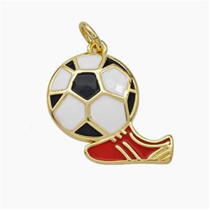 Football And Boots Charms Copper Pendant Enamel Shoe Gold Plated, approx 15-18mm