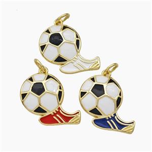 Football And Boots Charms Copper Pendant Enamel Shoe Gold Plated Mixed, approx 15-18mm