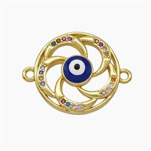 Evil Eye Charms Copper Connector Pave Zirconia Enamel Gold Plated, approx 17mm