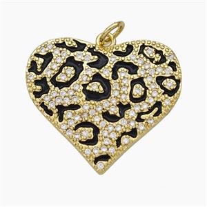 Copper Heart Pendant Pave Zirconia Black Enamel Gold Plated, approx 20-24mm