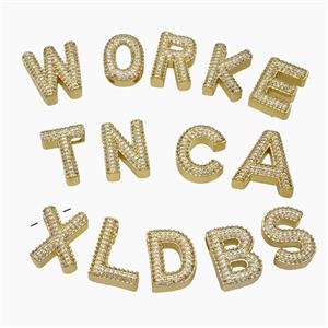 Copper Letter Pendant Pave Zirconia Gold Plated Mix Alphabet, approx 15-20mm
