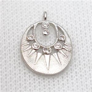 copper pendant pave zircon, platinum plated, approx 15-17mm