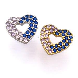 copper heart pendant pave zircon, mixed, approx 14mm