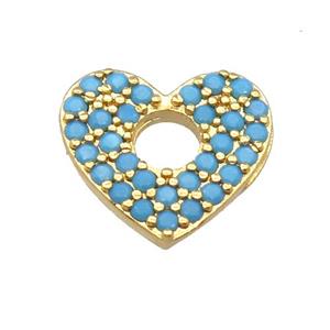 copper heart pendant pave zircon, gold plated, approx 12-13mm